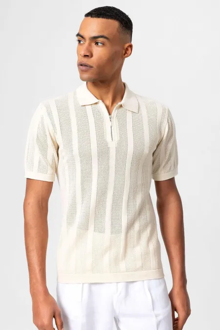 T-shirt homme en maille à col polo blanc cassé Antioch