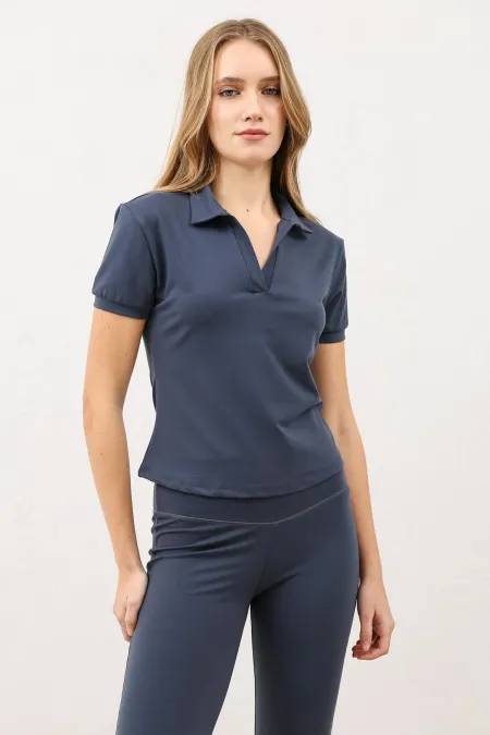 T-shirt à col polo Antioch gris fumé pour femme