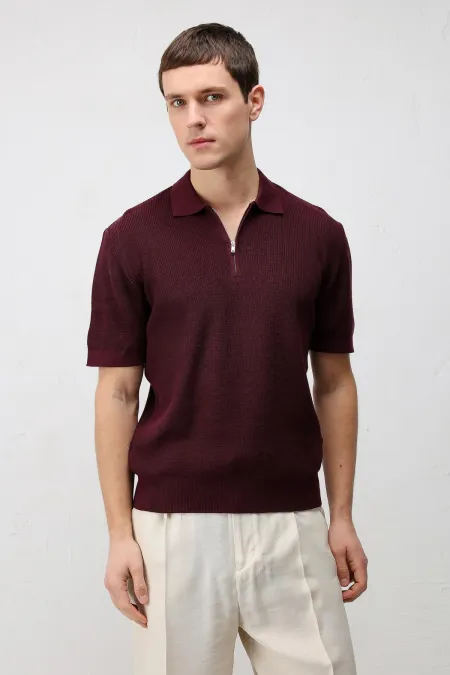 T-shirt en maille zippé Antioch Bordo Comfort Slim pour homme