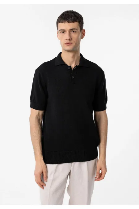 T-shirt polo Antioch noir 100% coton à col roulé