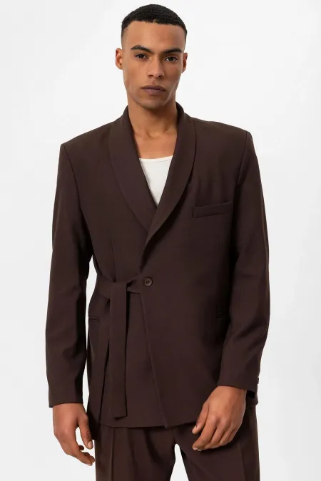 Veste blazer croisée à ceinture pour homme Antioch Coffee