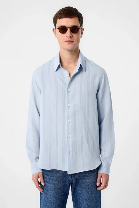 Antioch Blue Striped and Textured Men's Shirt