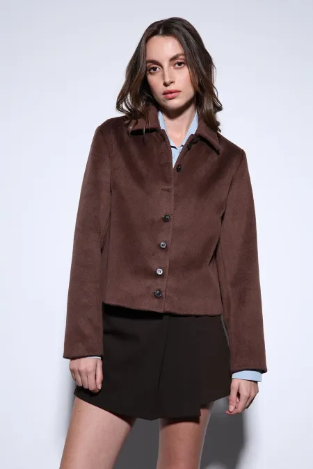 Veste courte en cachemire à col chemise Antioch Coffee