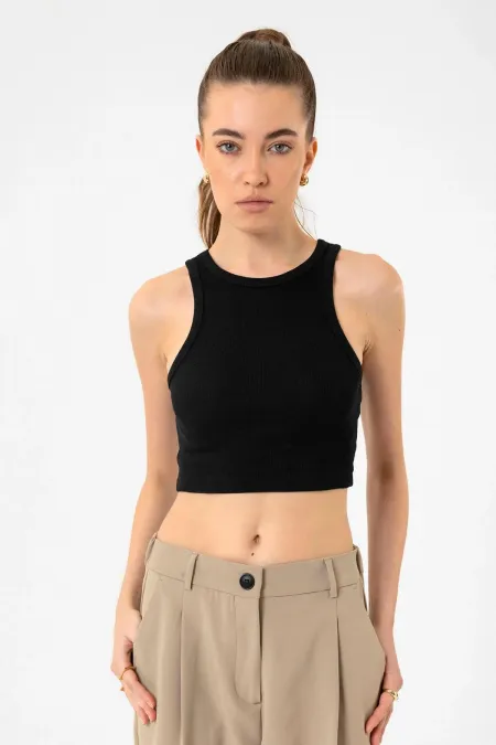 Débardeur court côtelé noir Antioch pour femme