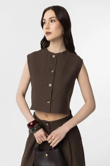 Antioch Coffee Linen Blend Women's Vest