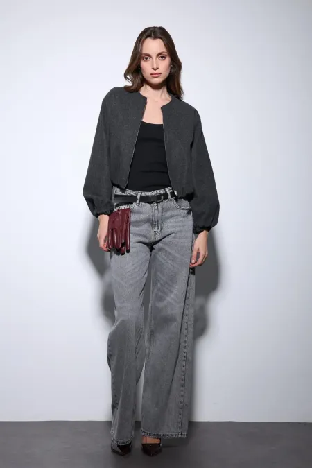 Veste courte Antioch anthracite pour femme avec taille élastique