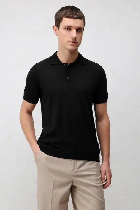 T-shirt en maille pour homme Antioch Black Comfort Slim à col polo