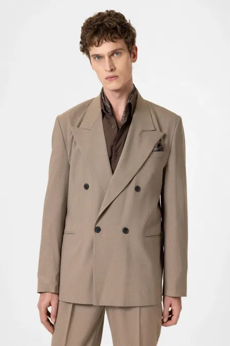 Antioch Vizon Rahat Kruvaze Çizgili Erkek Blazer Ceket