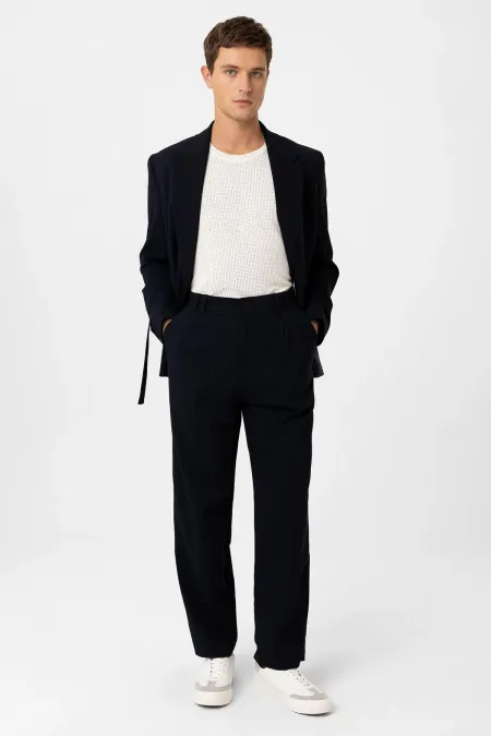 Antioch Dark Navy Double Pleated Baggy Fit Men's Trousers