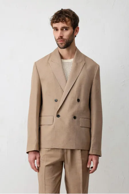 Veste blazer pour homme Antioch Mink Relax Fit en lin mélangé