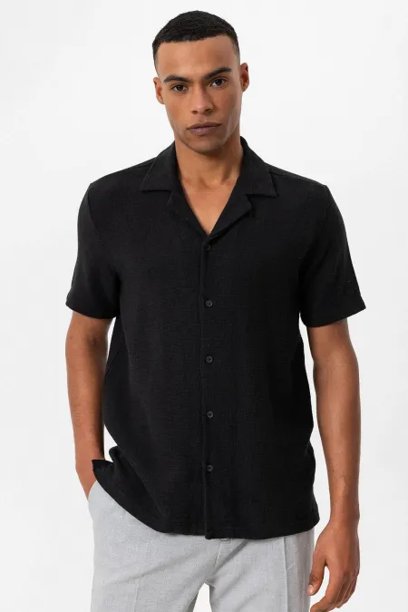 Antioch Black Apache Collar Knitted Textured Men's Shirt