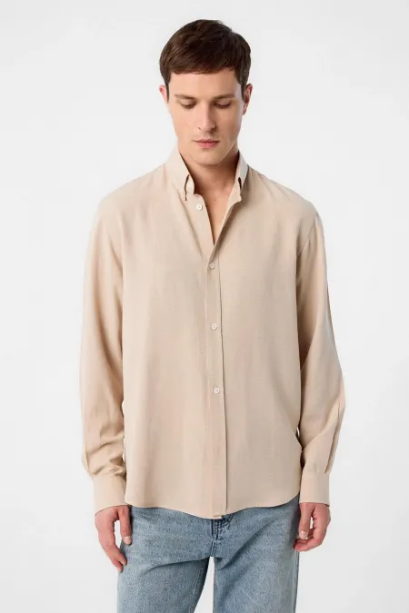 Antioch Stone Linen Blend Button-Down Collar Men's Shirt