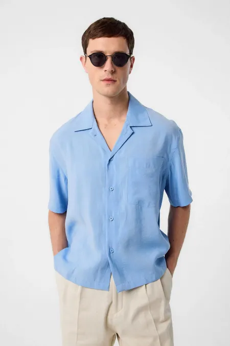 Antioch Blue Apache Collar Modal Fabric Men's Shirt