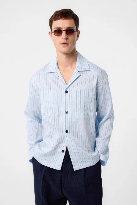 Antioch Mavi Modal Kumaş Çizgili Erkek Gömlek