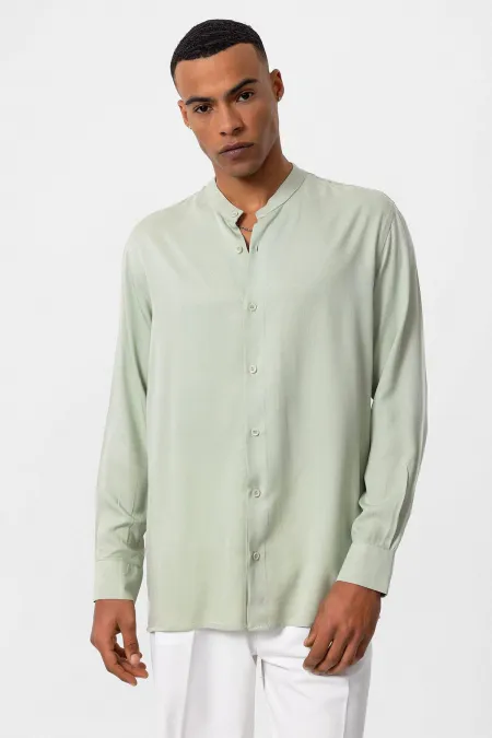 Antioch Light Green Mandarin Collar Regular Fit Men's Shirt