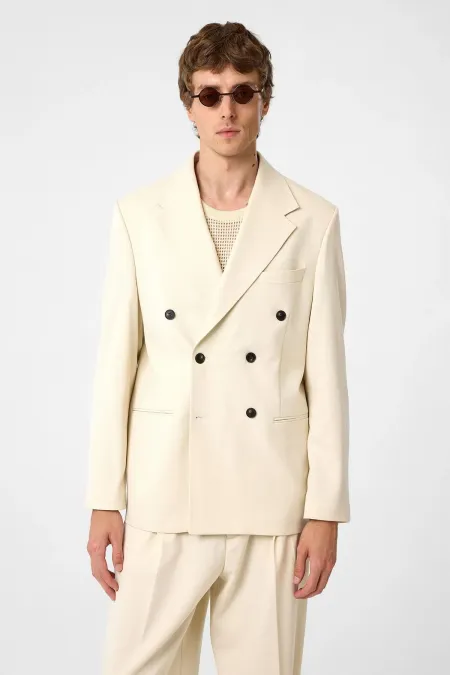 Antioch Ekru Relax Fit Kruvaze Erkek Blazer Ceket