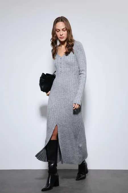 Antioch Grey Slit Detail Knit Dress