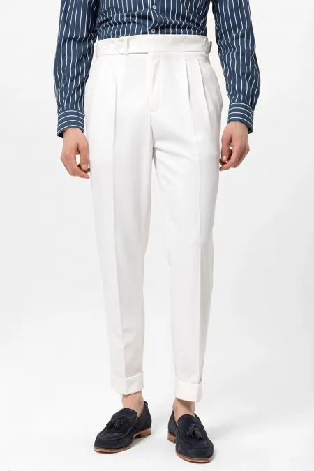 Antioch Ekru Yüksek Bel Pileli Carrot Fit Erkek Pantolon