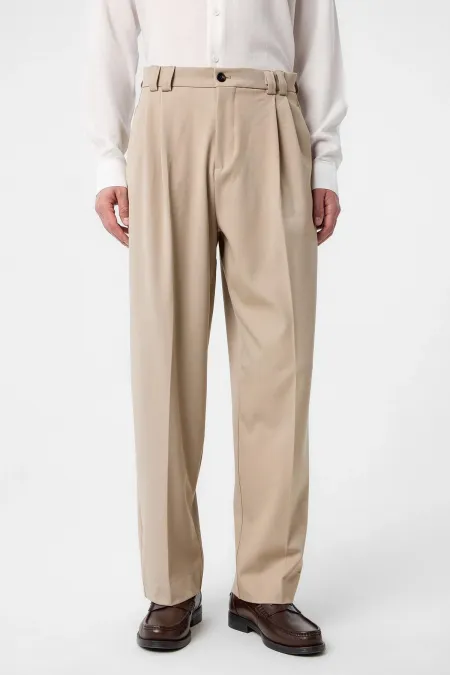 Pantalon homme Antioch beige foncé, taille haute, coupe décontractée, plissé
