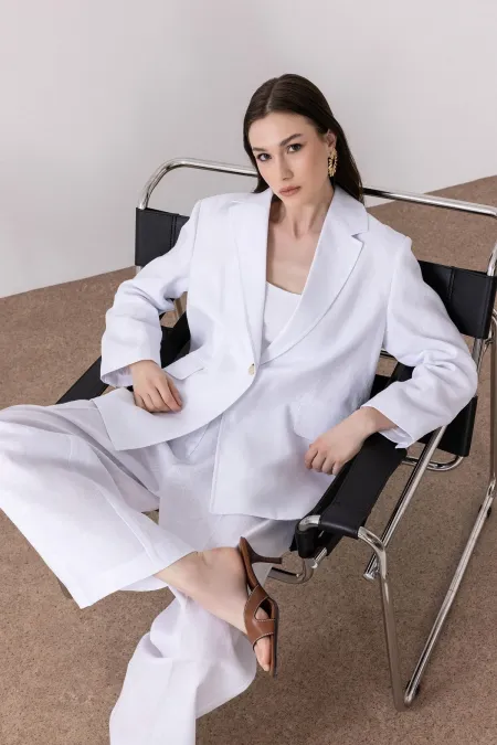 Antioch White 100% Linen Women's Blazer Jacket