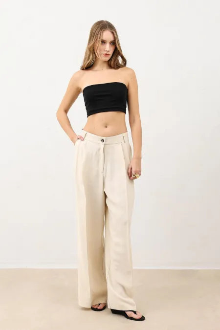 Antioch Krem Pileli Palazzo Kadın Pantolon