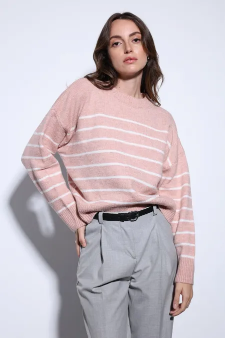 Antioch Pembe Çizgili Triko Kazak