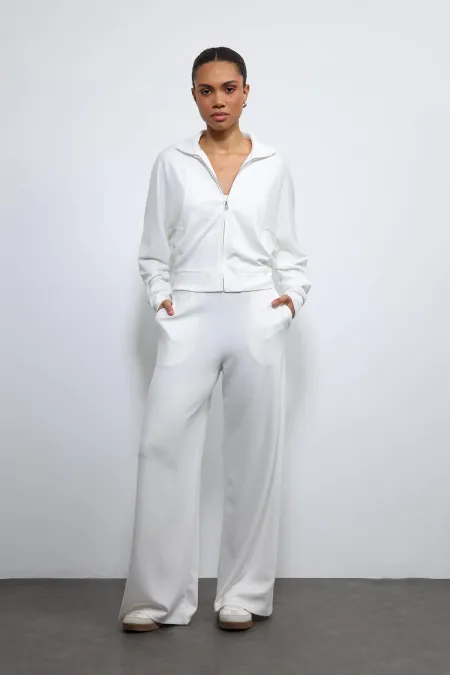 Antioch Ekru Geniş Paça Çizgili Eşofman Takım