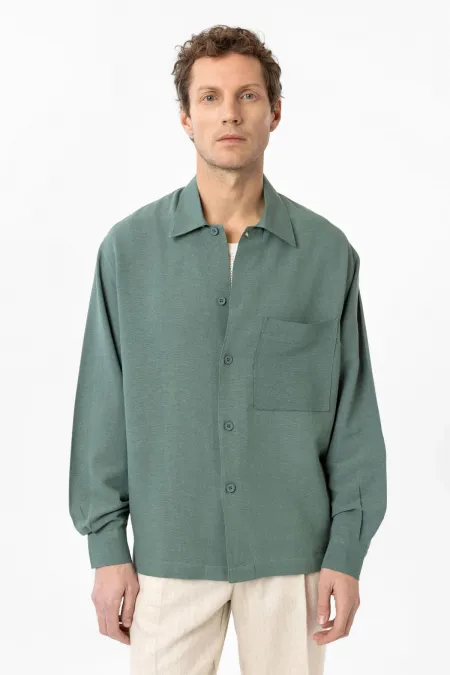 Chemise décontractée pour homme Antioch Green en lin mélangé