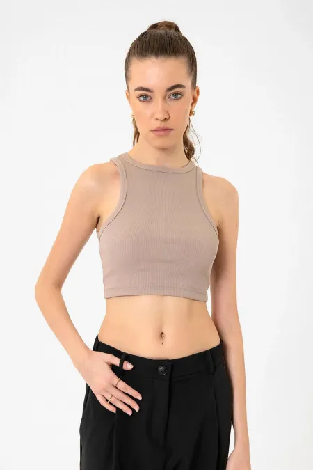 Débardeur court côtelé beige Antioch pour femme