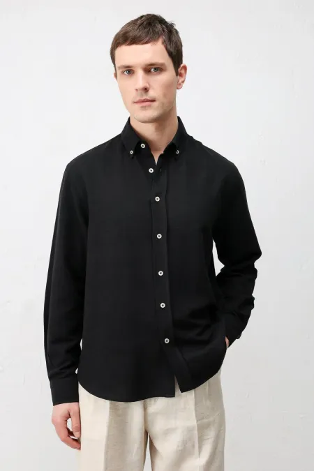 Antioch Black Linen Blend Relaxed Fit Men's Shirt