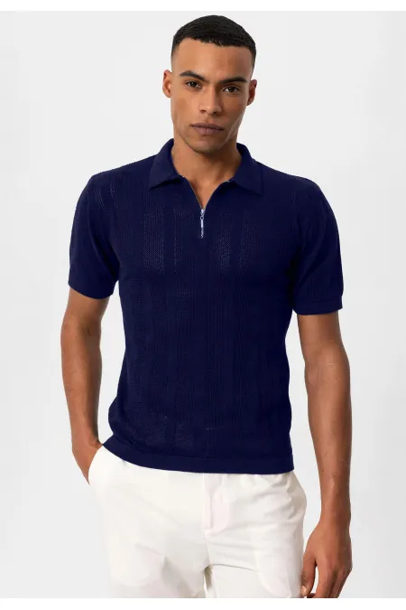 T-shirt homme en maille à col polo bleu marine Antioch