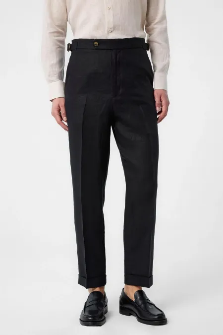 Antioch Black 100% Linen Italian Cut Men's Trousers