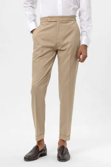 Antioch Beige High Waist Regular Fit Men's Trousers