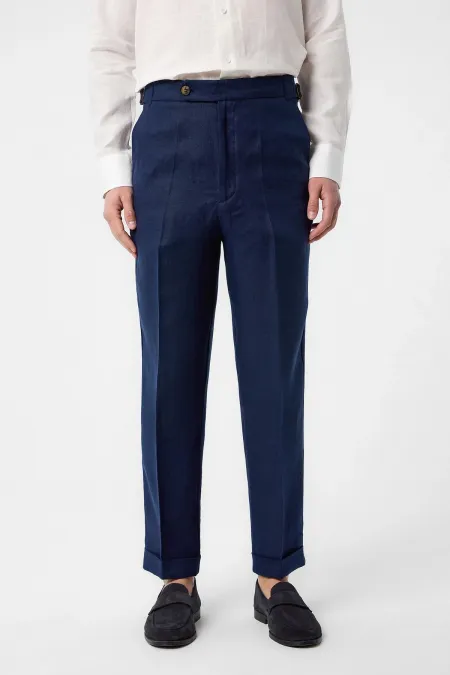 Antioch Navy Blue 100% Linen Italian Cut Men's Trousers