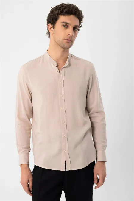 Antioch Beige Mandarin Collar Men's Shirt