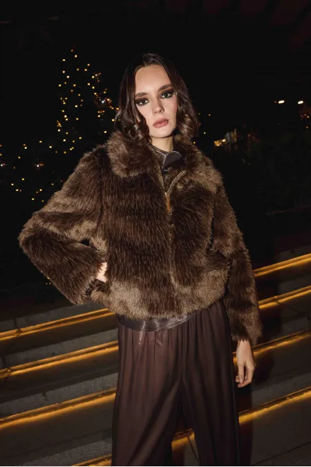Antioch Coffee Plush Look Coat