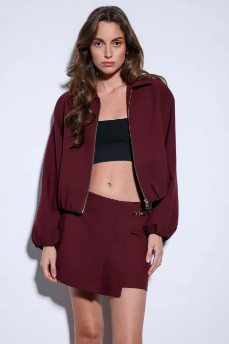 Blouson aviateur zippé Antioch bordeaux pour femme