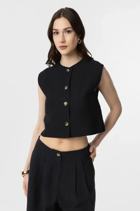 Antioch Black Linen Blend Women's Vest