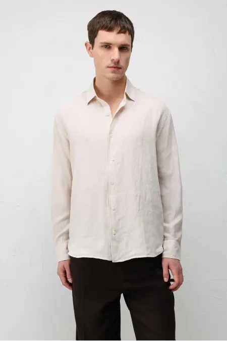 Antioch Bej 100% Keten Relax Fit Erkek Gömlek