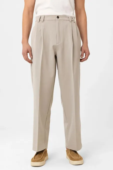 Pantalon plissé beige Antioch taille haute coupe décontractée pour homme