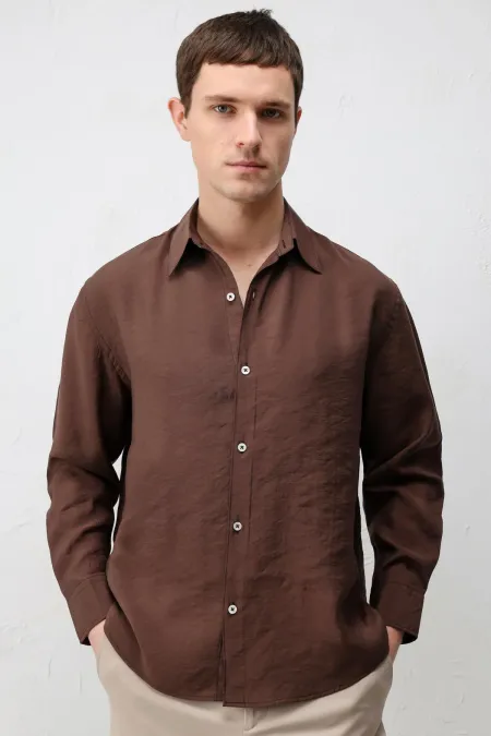 Antioch Kahve Modal Karışımlı Relax Fit Erkek Gömlek