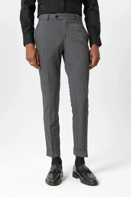 Antioch Gri Regular Fit Duble Paça Erkek Pantolon