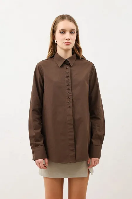 Antioch Coffee Button Detail Poplin Shirt