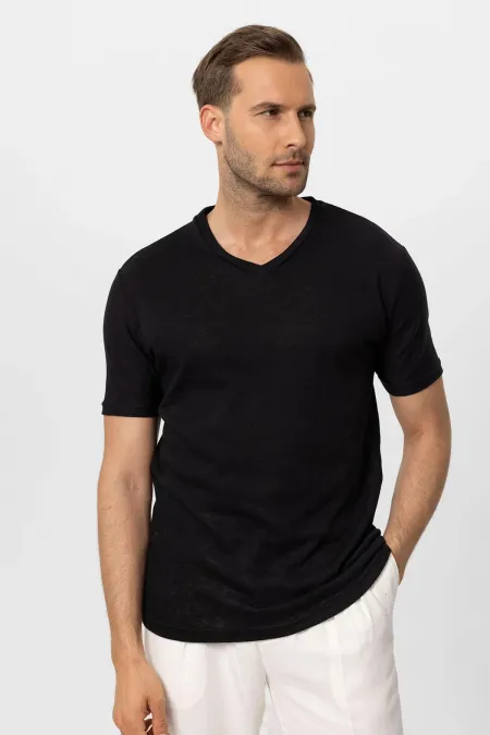 T-shirt basique Antioch noir à col en V pour homme