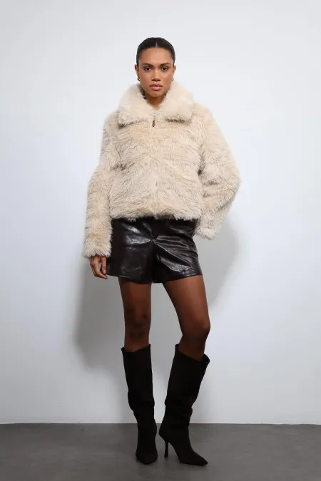 Manteau Antioch écru aspect peluche