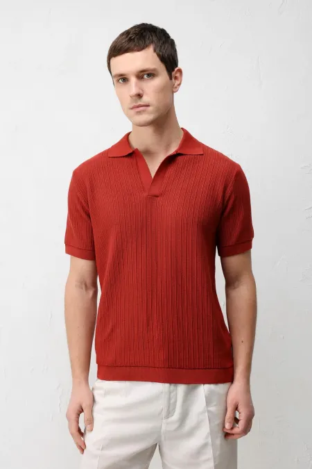 T-shirt en maille texturée premium Antioch rouge pour homme