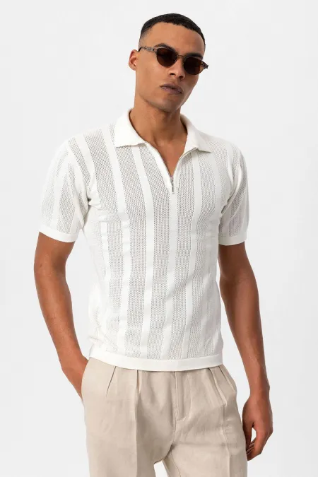 Polo blanc Antioch à col zippé pour homme