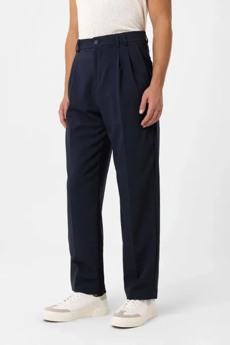 Antioch Navy Blue Double Pleated Baggy Fit Men's Trousers