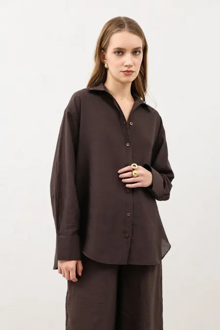 Antioch Dark Brown Draped Oversize Women's Shirt