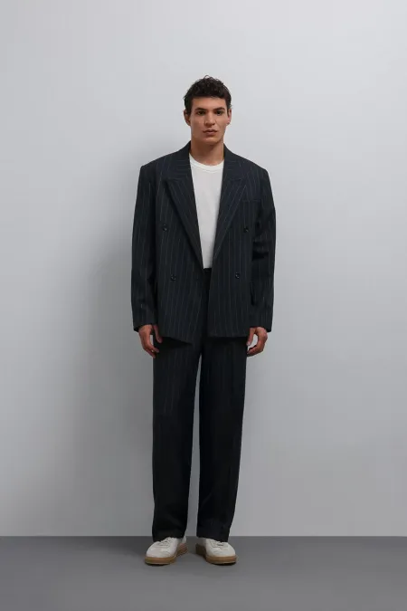 Antioch Navy Relax Fit Striped Men's Trousers